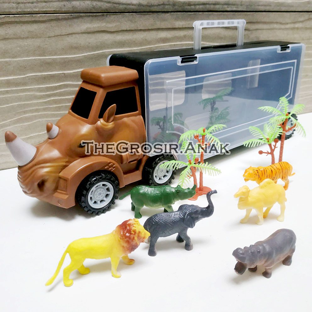 Dinosaur Rhino Truck Trailer Mainan Truk Hewan Animal Dino Dinosaurus Miniatur Jurassic World