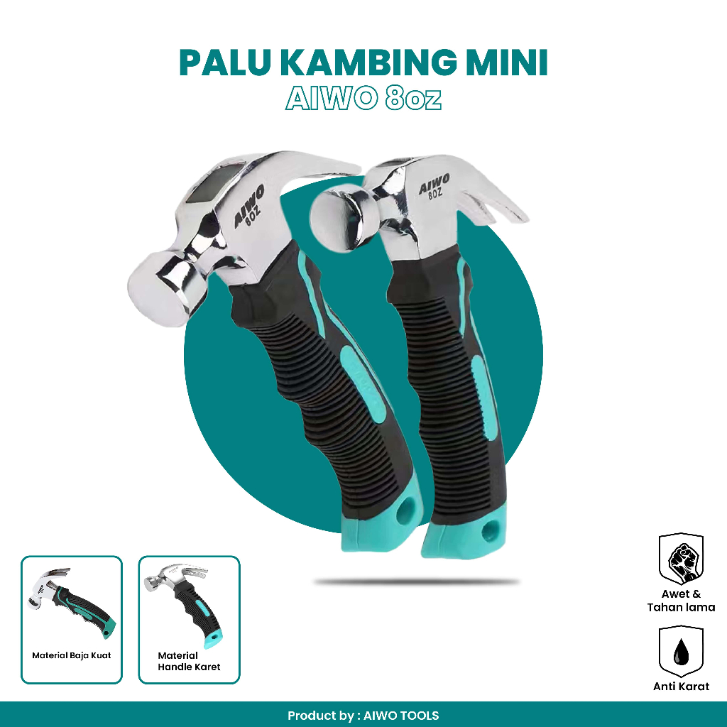 AIWO TOOLS - TOP GRADE PALU KAMBING MINI  8 OZ GIGI+MAGNET (BAJA CHROME) BUAGUS DAN BERKUALITAS