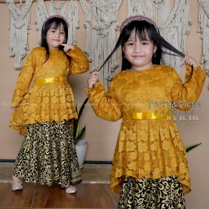 Stelan kebaya anak brokat Aurora//kebaya anak umur 5-12 tahun warna gold