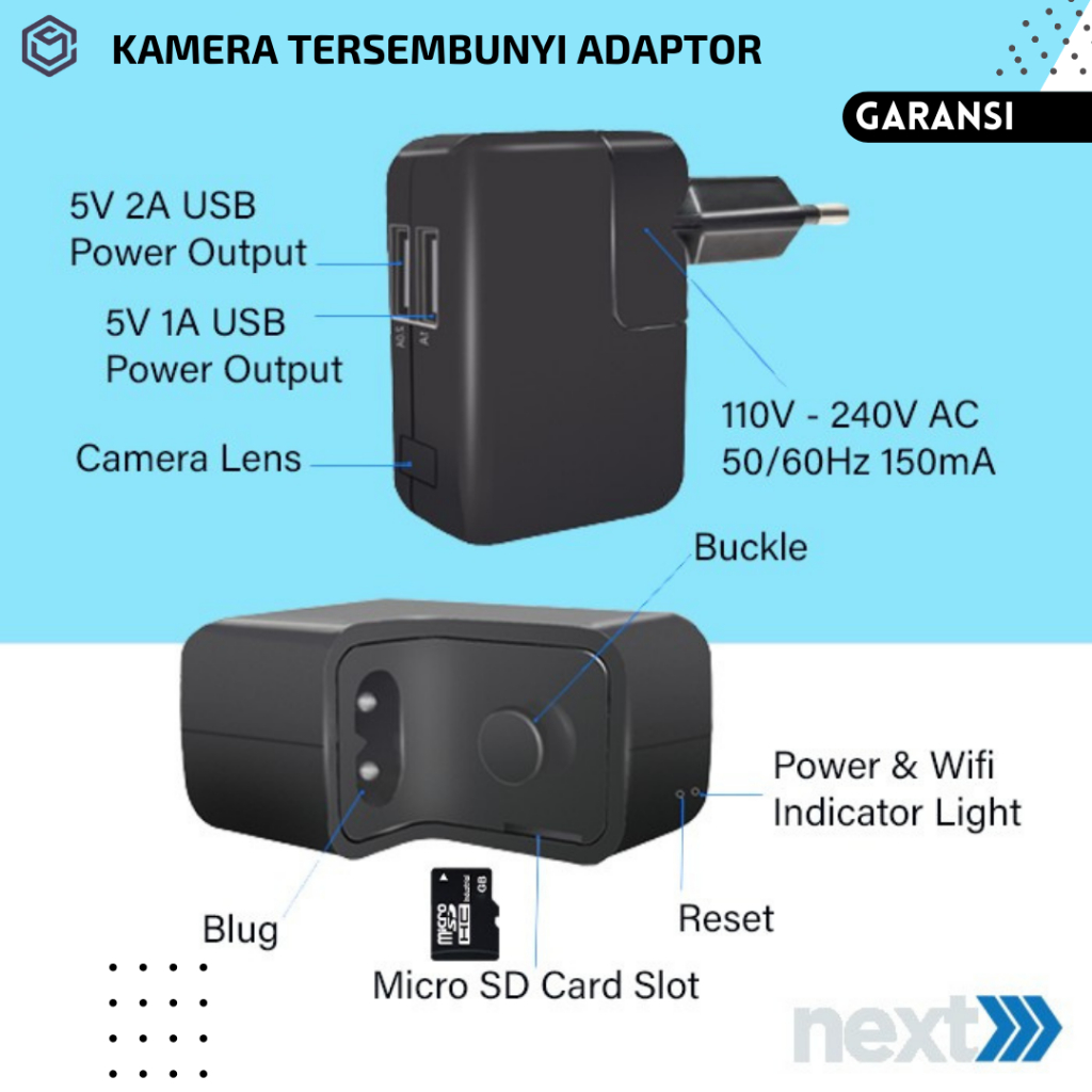 Kamera Mini Tersembunyi Tanpa Kabel Camera Mini Tersembunyi Jarak Jauh SPY Cam Charger Pengintai Hidden Cam JS66