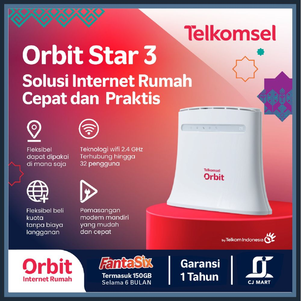 Telkomsel Orbit Star 3 Modem WiFi 4G High Speed Bonus Data 50GB