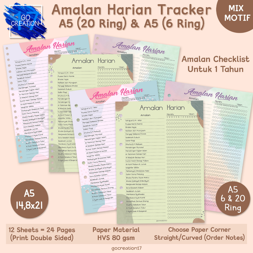 

Kertas Planner Isi Binder Amalan Harian Tracker Motif Premium A5