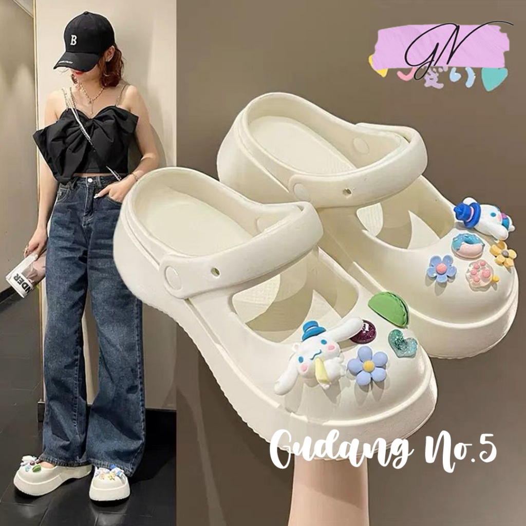 GN-2308-9 Sandal Selop Sandal Crocs Fashion Wanita Dengan Jibbitz Import PVC