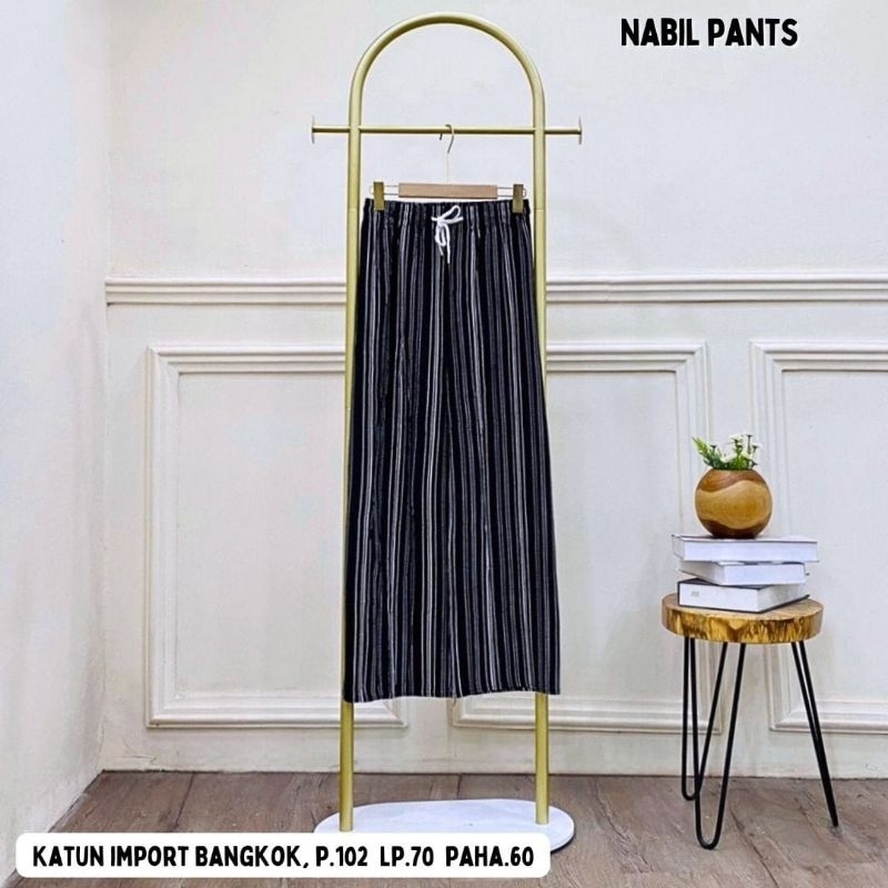 new 8 NABIL PANTS warna hitam garis salur Celana panjang cewe salur bahan katun model kulot bahan st