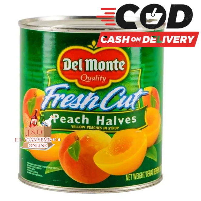Del Monte Fresh Cut Peach Halves 825 gr / peach kaleng / buah kaleng
