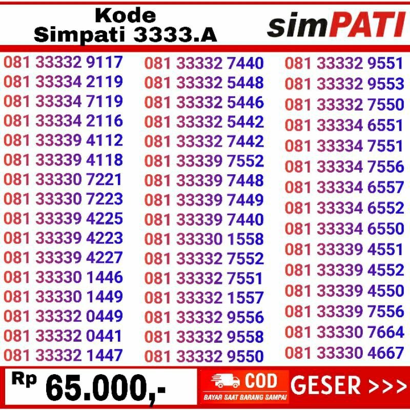 (COD) Telkomsel simpati murah rapi seri 33330 abbc