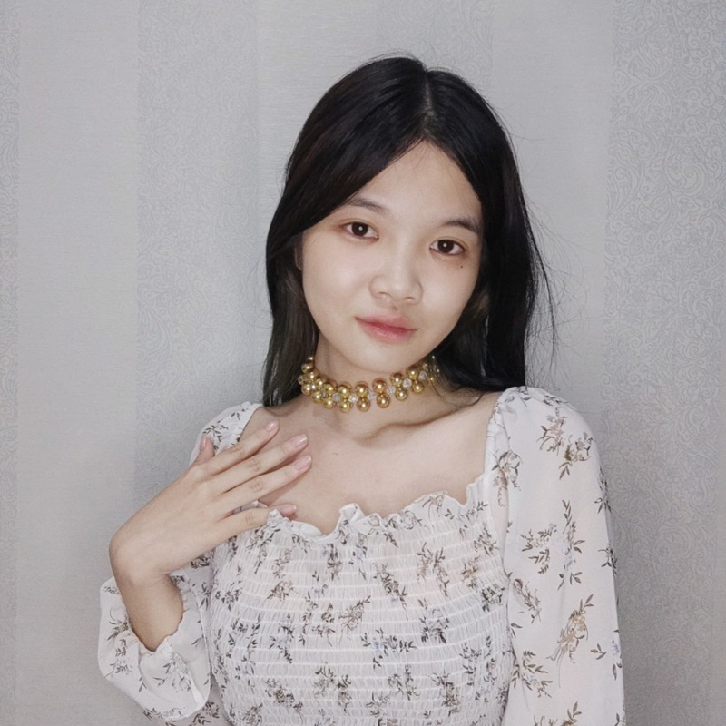 Madison Crystal Metalic Beads Choker Necklace Kalung Mutiara Anyam