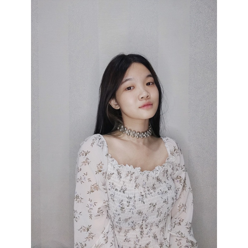 Madison Crystal Metalic Beads Choker Necklace Kalung Mutiara Anyam