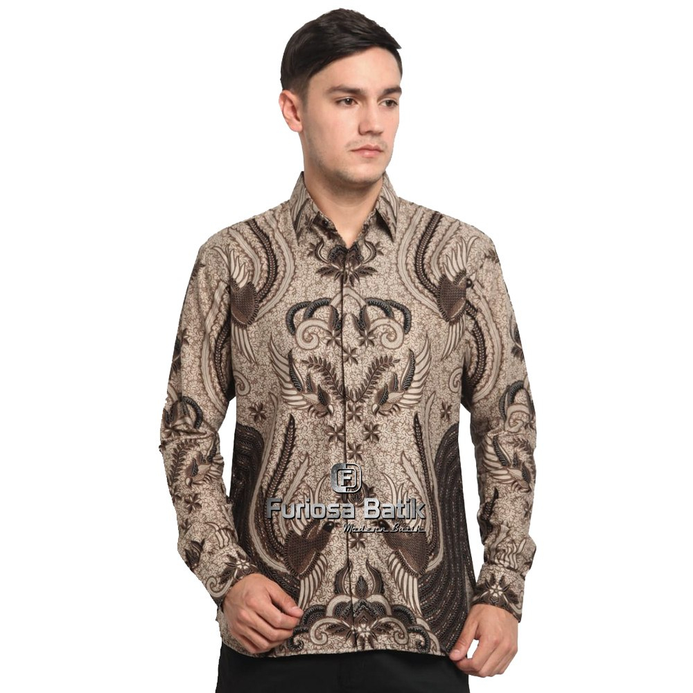 Furiosa Batik DIMENSI ABU Kemeja Batik Pria Modern Lengan Panjang UKURAN M L XL XXL