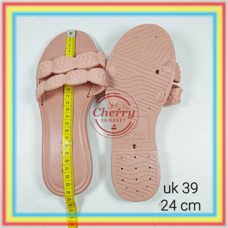 802-3 Sendal Selop Karet Wanita Ban Dua Sandal Slop Wanita Motif Bunga Glanzton