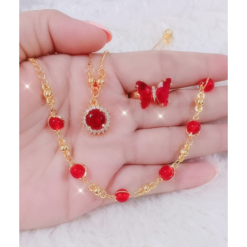 SET PERHIASAN WANITA DEWASA FASHION MERAH