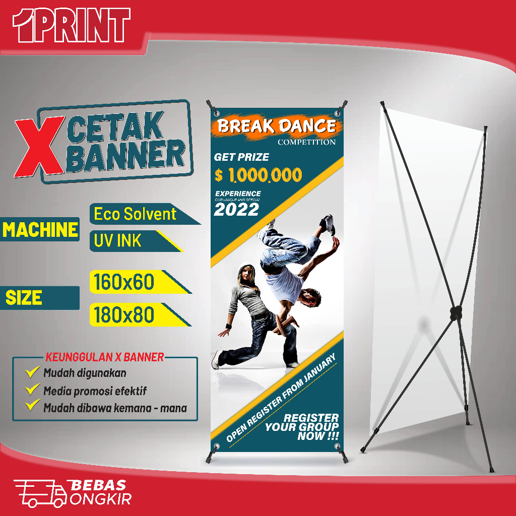 Print X Banner + Tiang Murah | Cetak X Banner 60 x 160 | X Banner 80 x 180 | X Banner Custom
