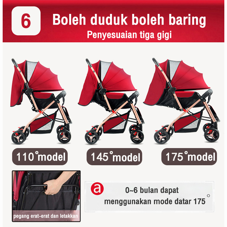 stroller baby foldable two-way baby carriage Kereta dorong bayi lipat satu tombol Bantalan 50kg