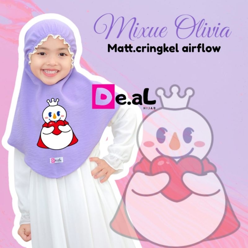 DE.AL Hijab Anak OLIVIA MIXUE Bergo Kerut Renda Tali by Bunga Hijab