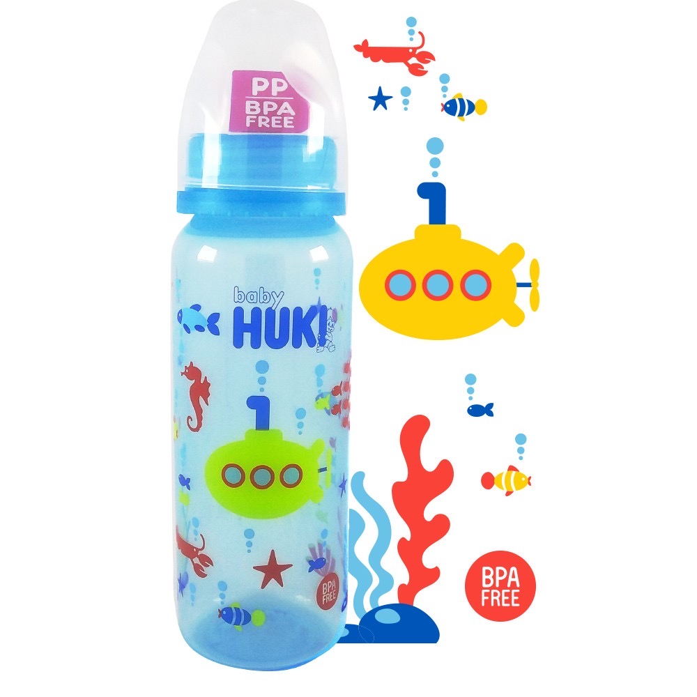 Botol Susu  Lucu Baby Huki Orthodontic Nipple PPSU Blue Pink Bottle 240ml