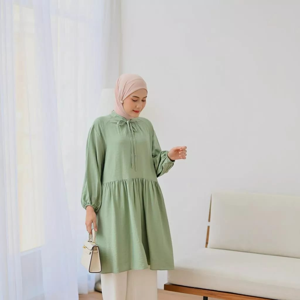 Anneth Tunik BAHAN POLO LINEN JUMBO XL-XXL - Baju Lengan Panjang Tunik Best Seller - Atasan Wanita Kekinian - BAJU BLOUSE WANITA JUMBO BIG SIZE TO XXXL