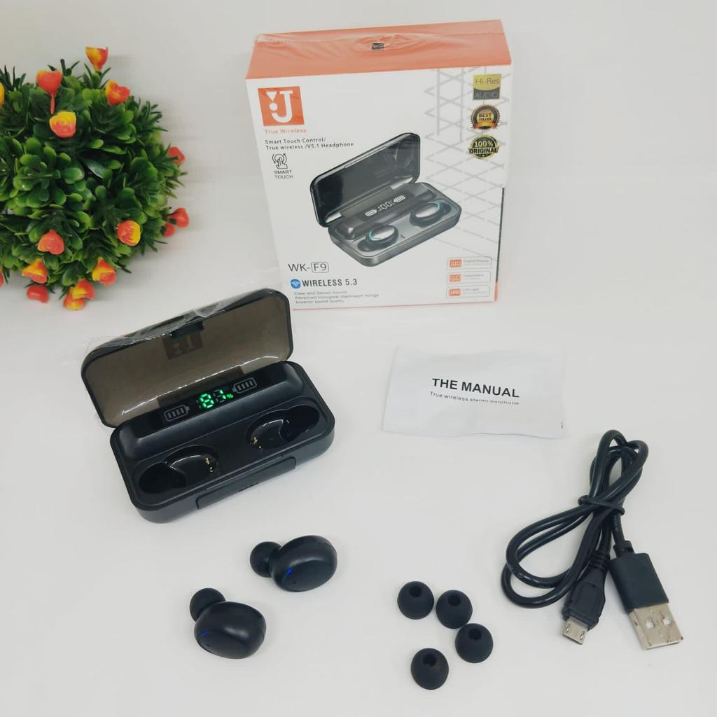 Handsfree Bluetooth TWS J WK-F9 Smart Touch Wireless 5.3 sporty Headset hires audio universal smartphone