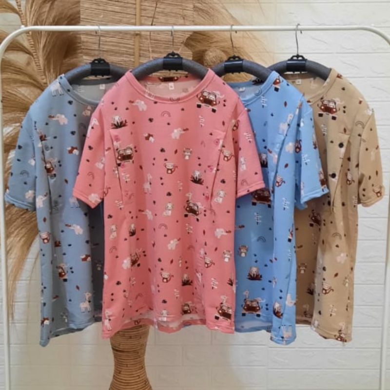 KAOS  BUSUI/IBU MENYUSUI LENGAN PENDEK BUKAAN KANAN KIRI PRINTING BABYTERRY