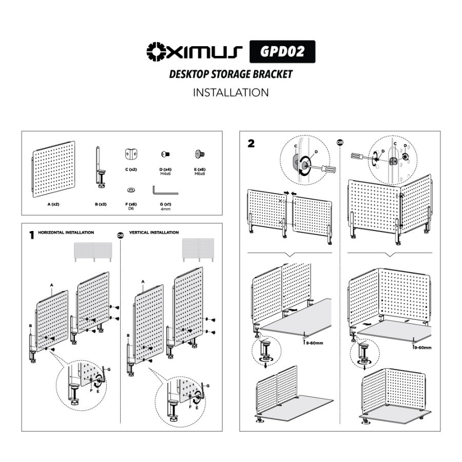 Rak Papan Meja Modular Deskmount Pegboard DIY OXIMUS GPD01 GPD02