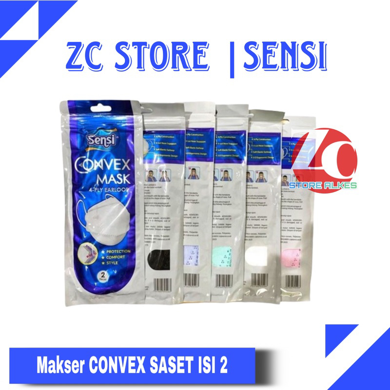 Masker SENSI CONVEX MASK 4 PLY Model EVO 3D Earloop SACHET Isi 2 Pcs