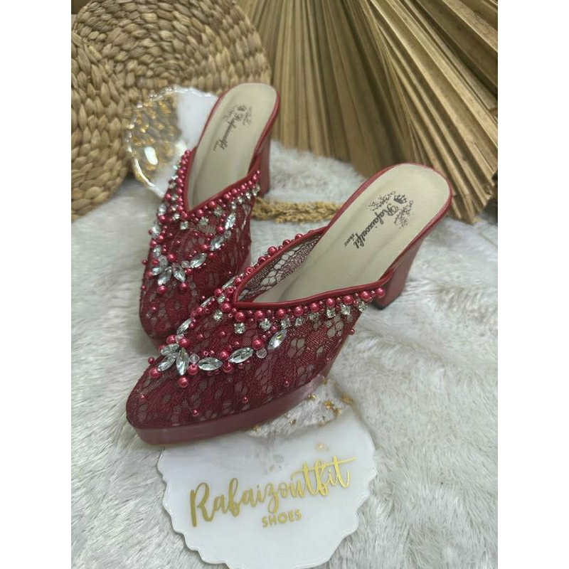 Sepatu wedding pesta Cantik Amirra Maroon 9cm tahu