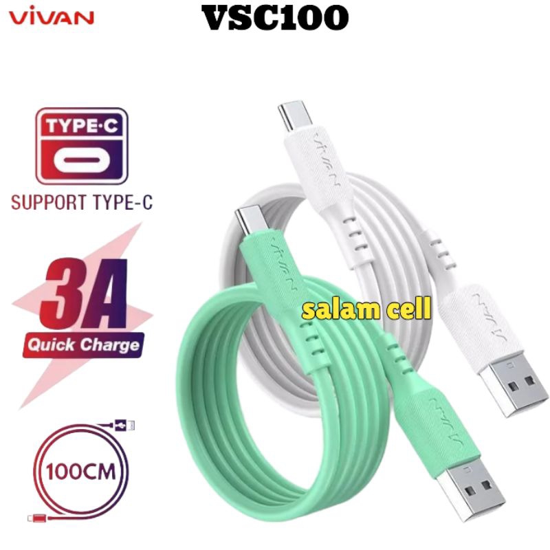 Kabel Data Type-C VIVAN VSC100 3A Quick Charge Original Garansi Resmi