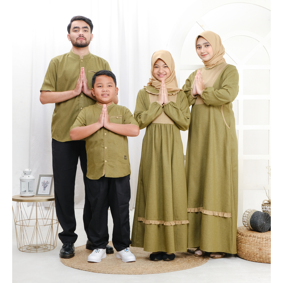 Mufatih Sarimbit Keluarga Couple Family Set Lebaran Azran Hijau Olive