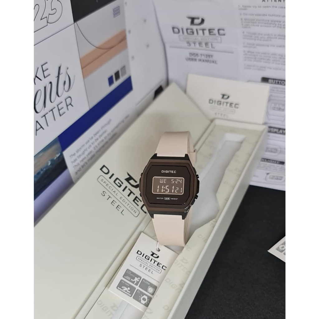 Jam tangan Wanita Digitec DGS-7125T tali rubber hitam digital original