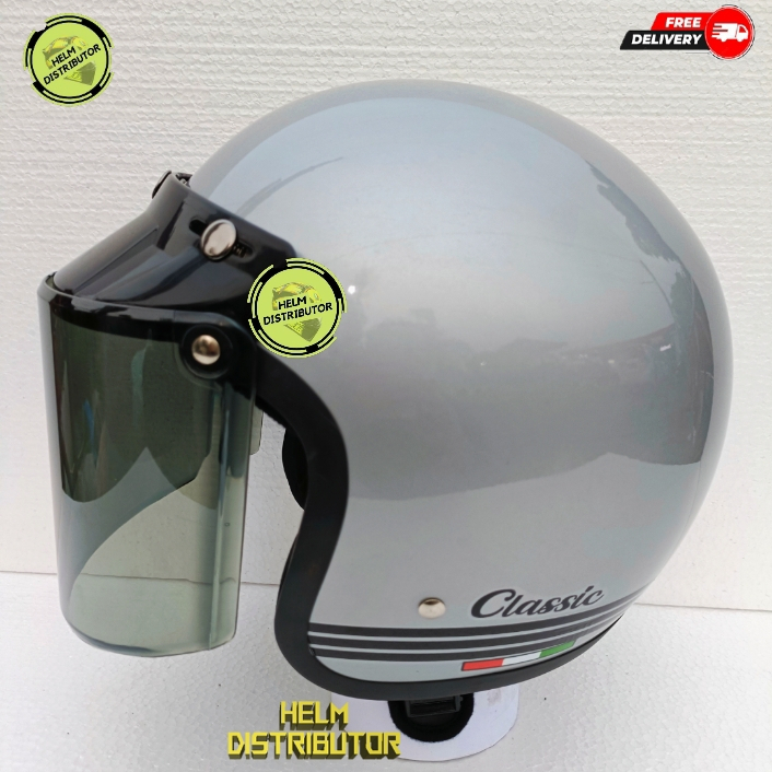 HELM BOGO CLASSIC KACA DATAR HITAM,KACA DATAR BENING,KACA CEMBUNG HITAM UNTUK DEWASA COD