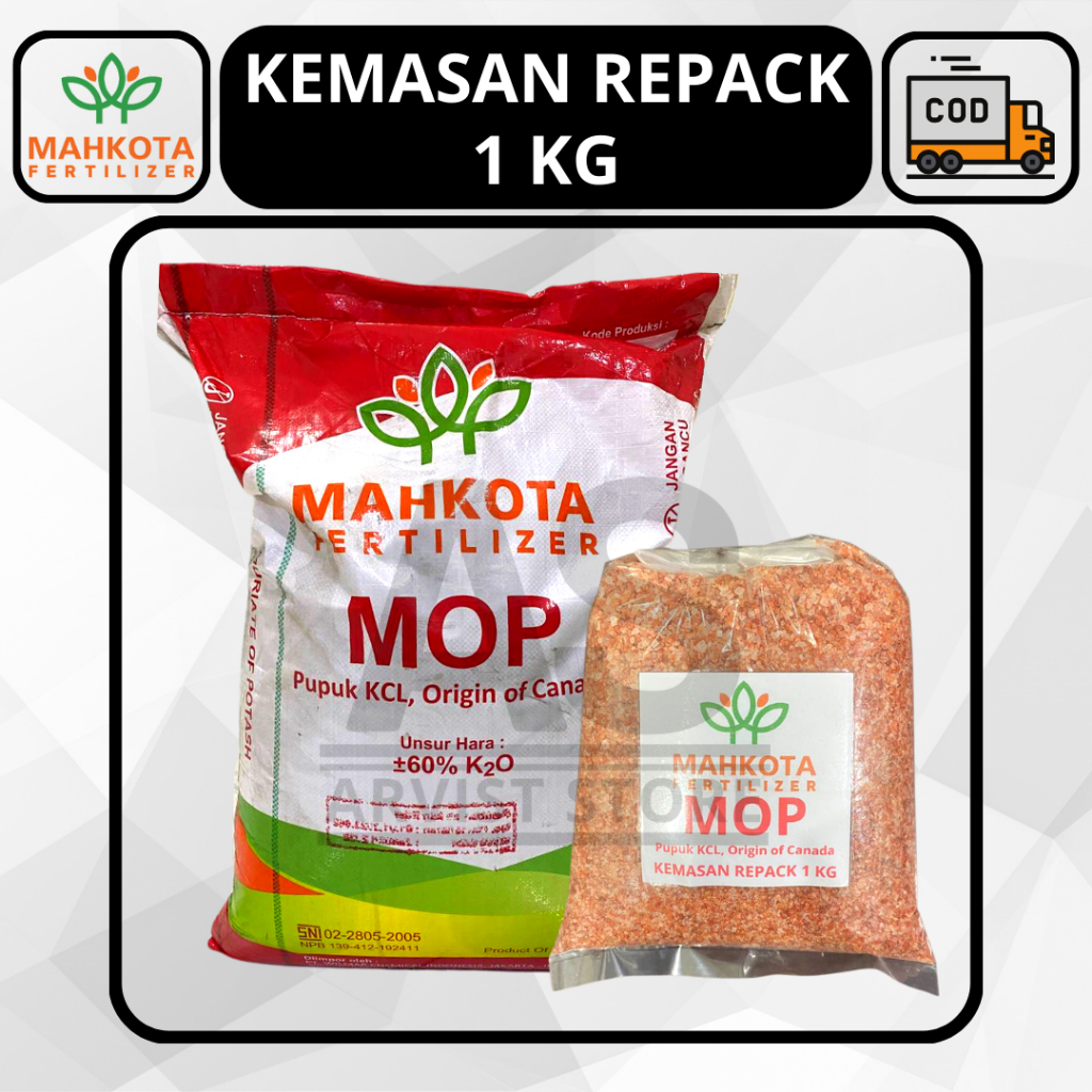 Pupuk KCL MAHKOTA MOP Origin Canada Kemasan Repack 1 KG Original