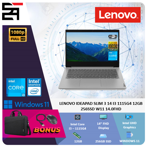 Lenovo Slim 3 14 Core i3 1115G4 12GB 256GB SSD Windows 11 14 Inchi Full HD