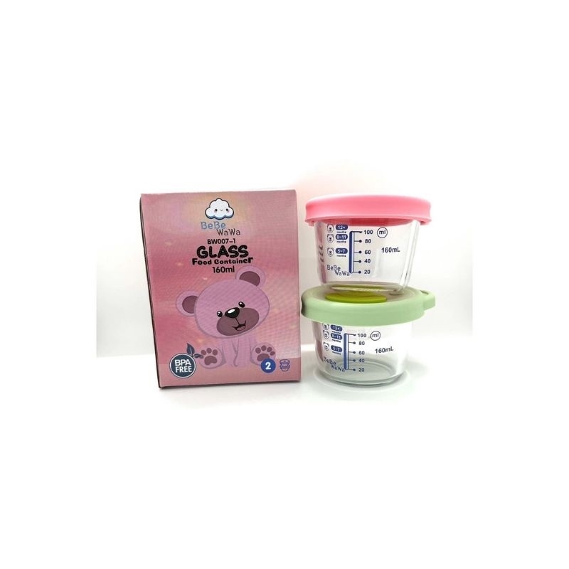 Bebe Wawa Silicone Liq Food Glass Container BW007-1 160ml BW007-2 180ml - Bebewawa Silikon Liq Tempat Mpasi Kaca Bayi - Wadah Mpasi Kaca Baby Tutup Silikon