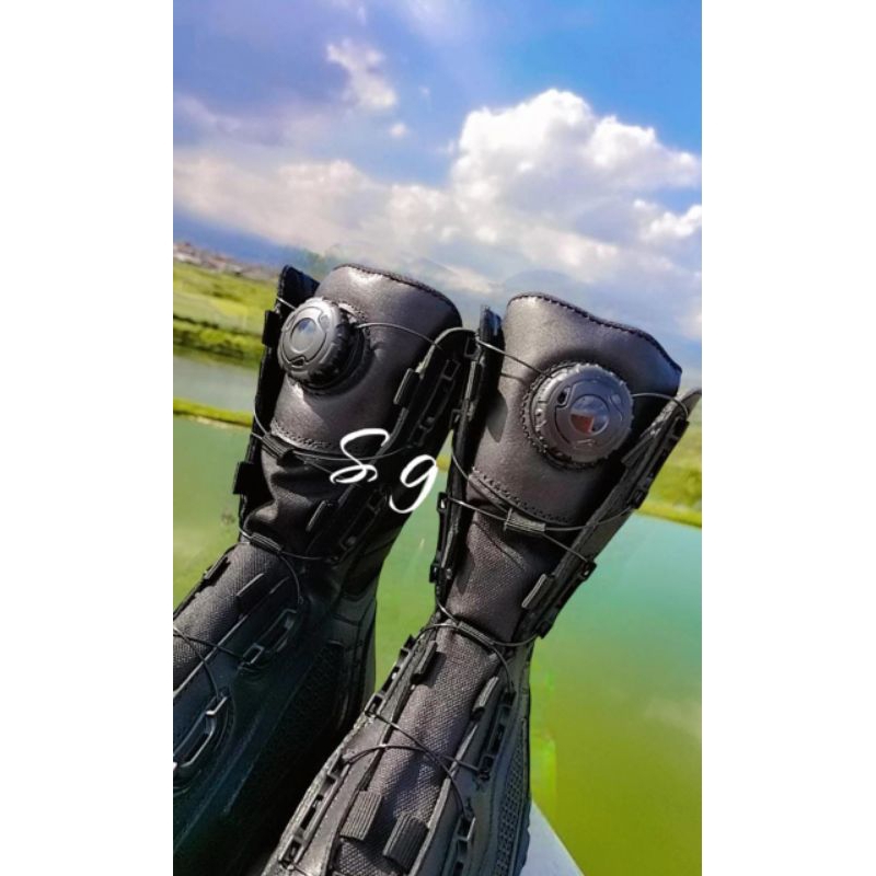 Sepatu PDL Tali Putar Boa Replika Kulit Asli Sapi Ujung Besi