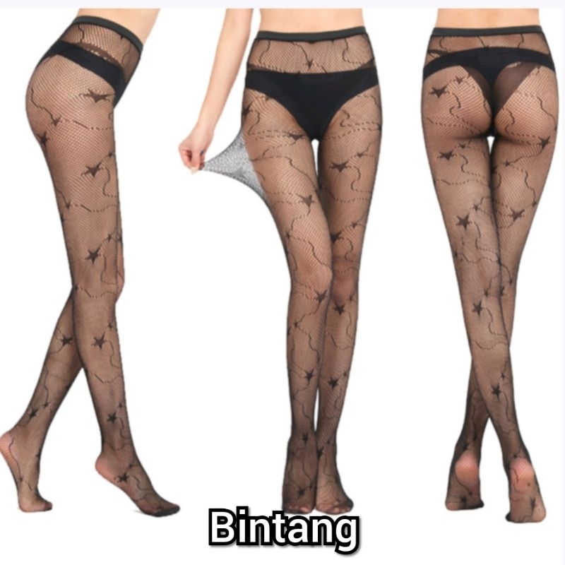 Stoking Net Stocking Celana Pantyhose Wanita Jaring Motif Silang