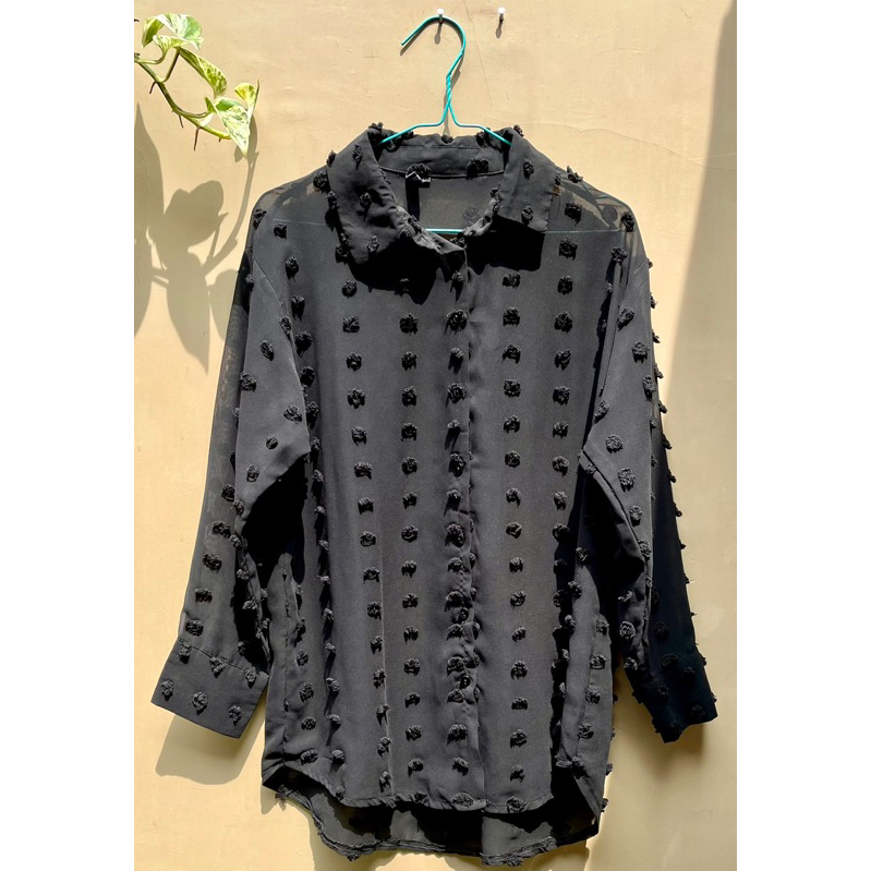 PRELOVED - KEMEJA WANITA | BAHAN SIFON / SHEER | BLACK