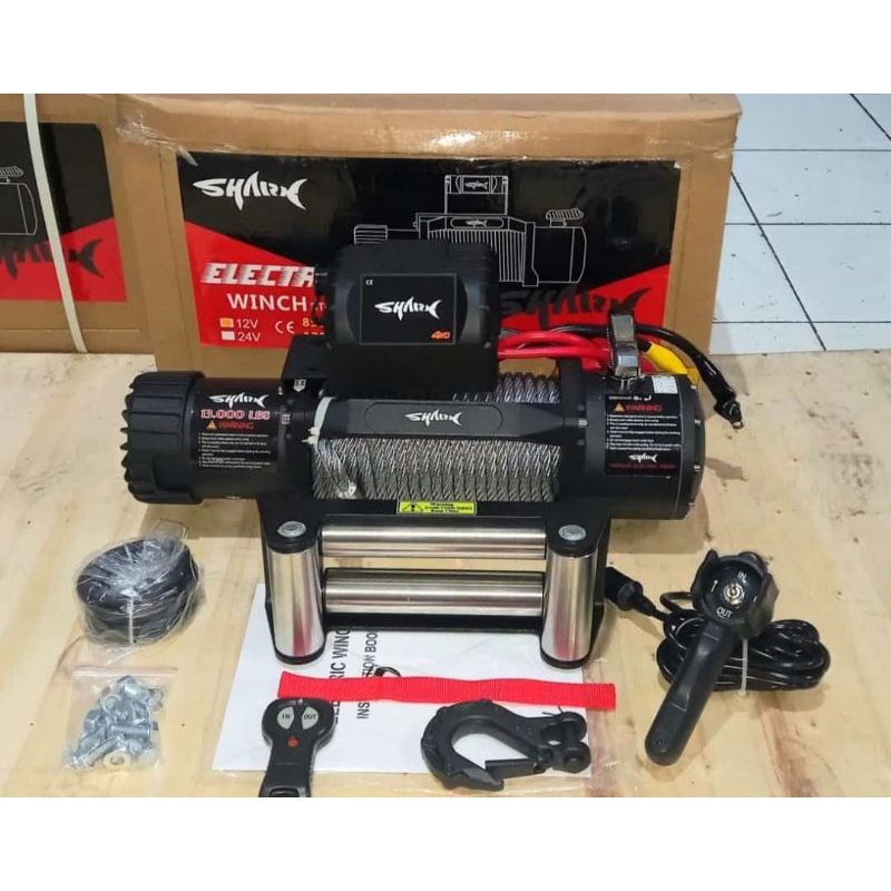 winch derek NEW SHARK 13000 Lbs kapasitas 6 ton tali Sling baja