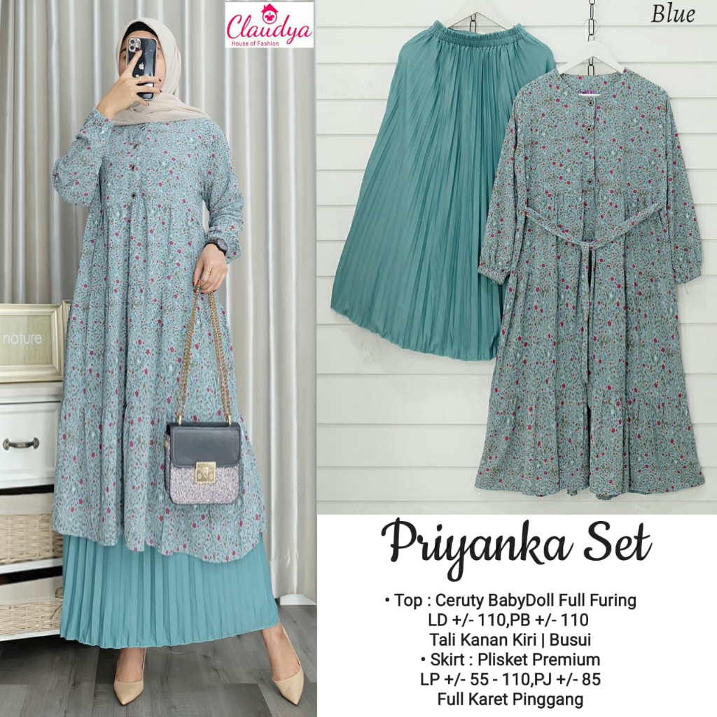 PRIYANKA #1 #2 AMITHA SET TUNIK CERUTY MOTIF ROK PLISKET ORI KAYLA 27/5