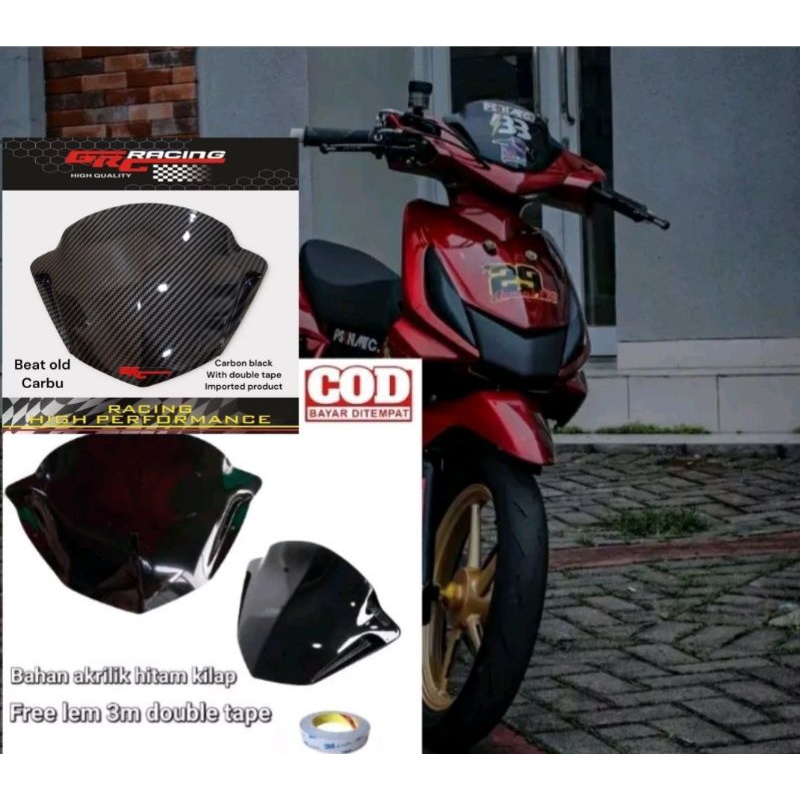 Visor variasi honda beat fi lama model beat karbu pnp beat new esp bahan akrilik warna hitam &amp; carbon celup wtp free dobel tape