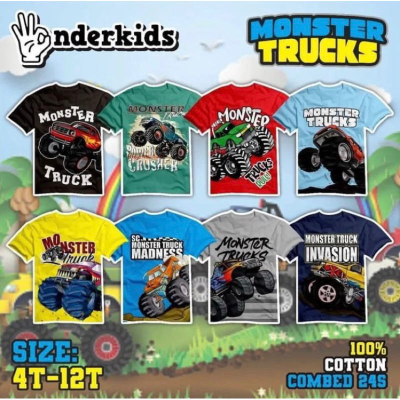 Kaos anak monster truck | baju kaos anak laki laki | baju kaos anak laki laki 4-10 tahun | baju koas