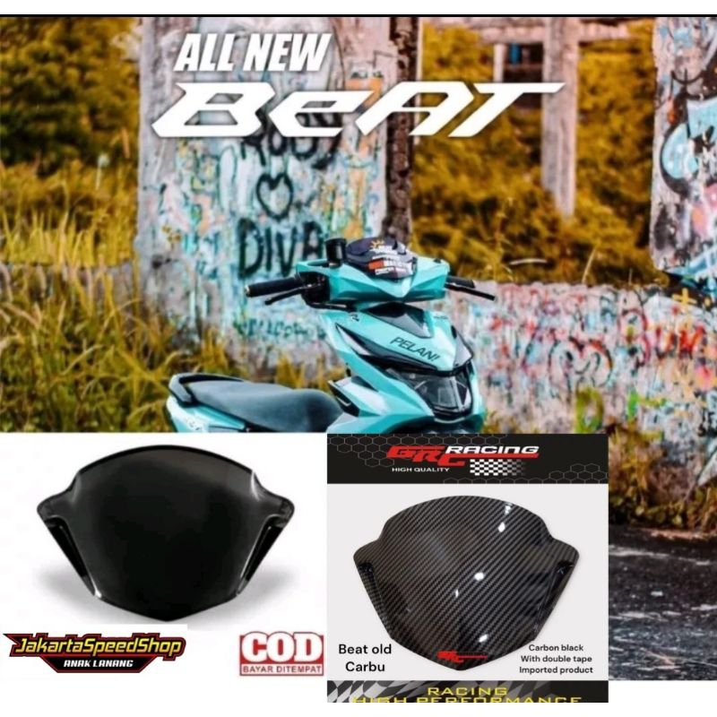 Visor honda beat lama beat karbu pnp honda beat new esp beat fi lama bahan akrilik warna hitam &amp; carbon celup wtp free perekat lem 3m doubel tape