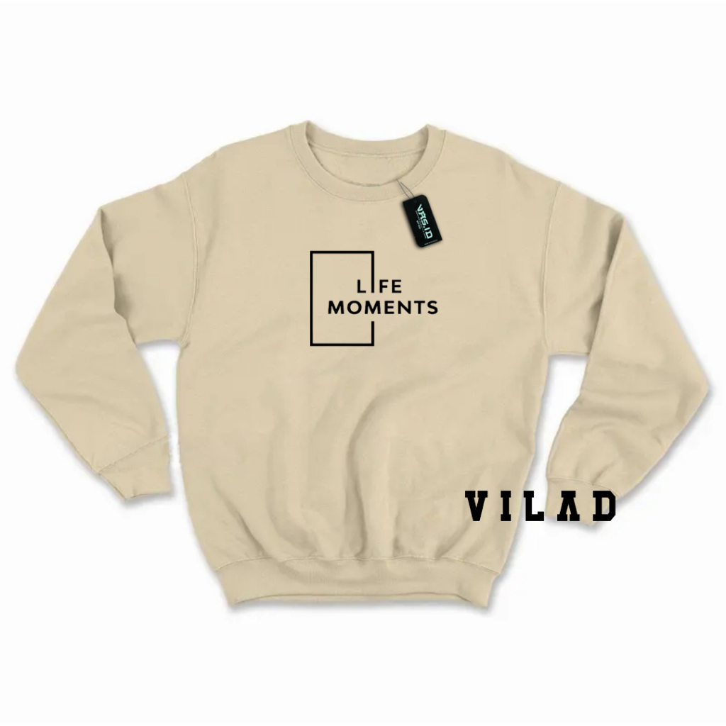 Sweater Crewneck Pria Wanita Oversize Life Moment Bahan Fleece Tebal Premium Distro VASPLY