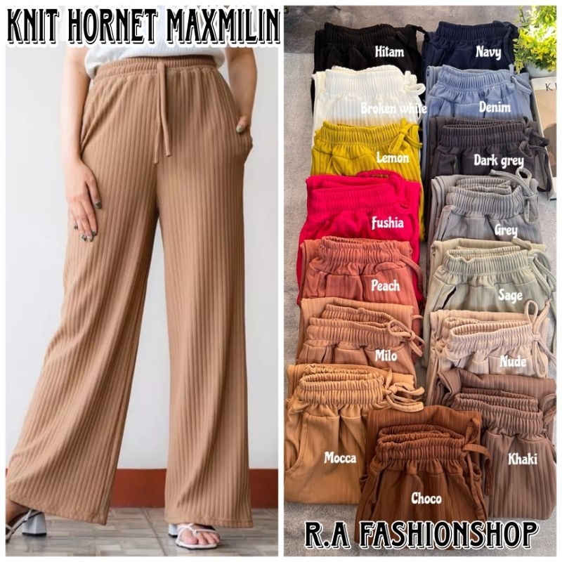 Kulot Knit Hornets Maxmilin Tali Serut Premium Tebal  Celana Panjang Wanita Hornet Pants Cullotte Highwaist Dewasa Jumbo Terbaru Kekinian