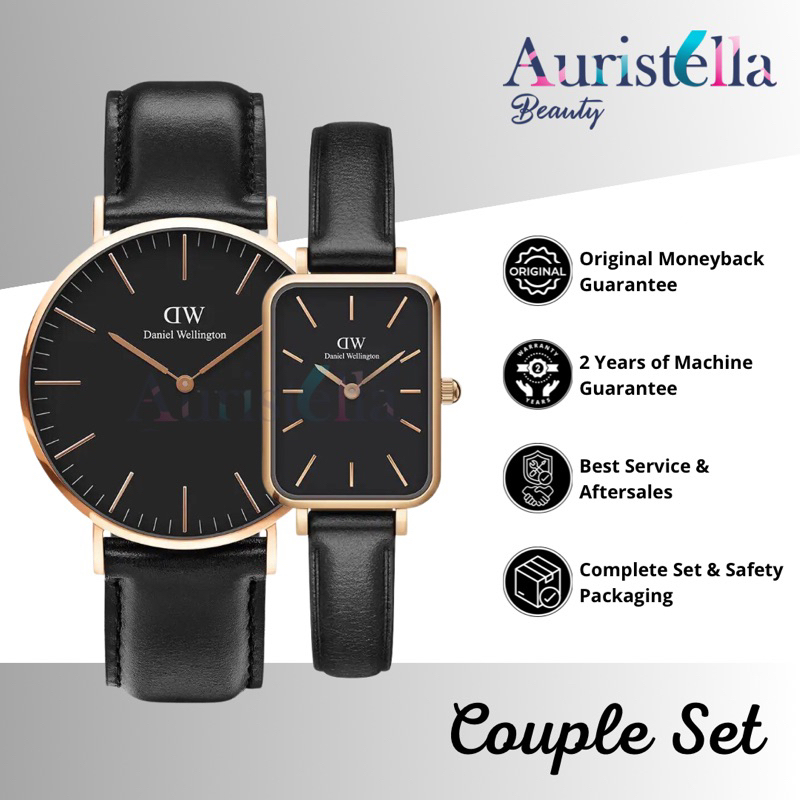 (ORIGINAL 100%) JAM TANGAN DANIEL WELLINGTON COUPLE SHEFFIELD BLACK ROSE GOLD DW ORIGINAL JAM TANGAN