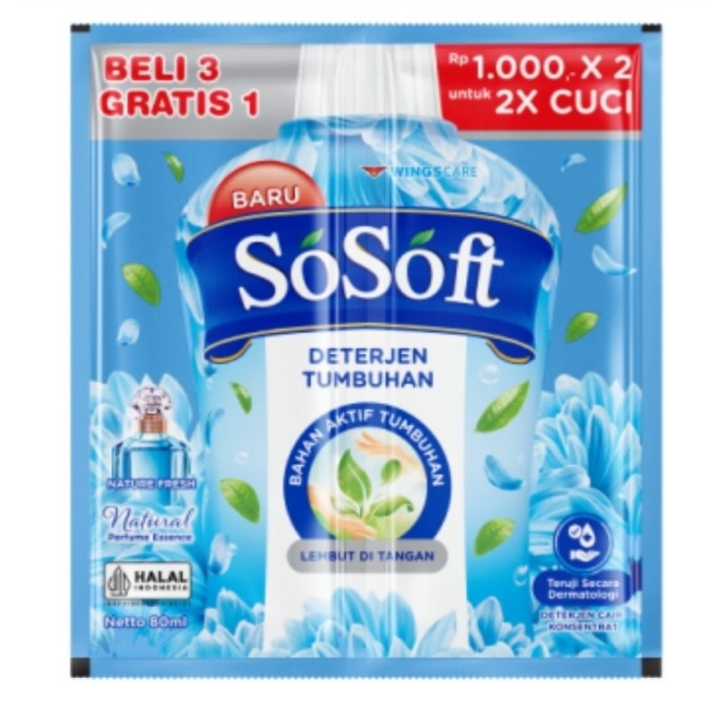 SOSOFT DETERGEN CAIR SACHET [ 12 BONUS 4 ]