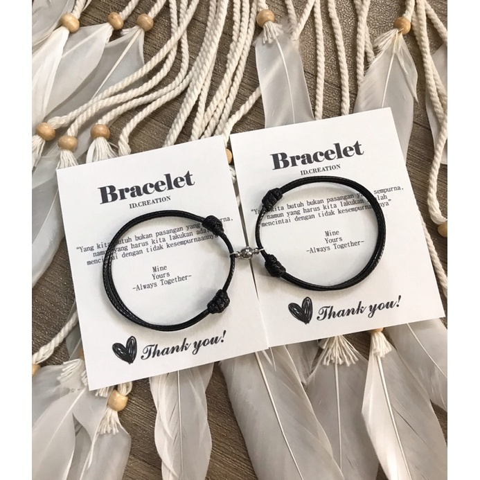 [ GELANG COUPLE MAGNET BRACELET HITAM ] 1 Pasang Gelang Tali Korea 2mm Hitam + Magnet