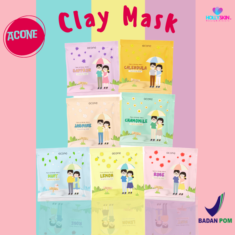 Masker Wajah Bubuk Organik BPOM Acone Clay Mask Organic Travel Size bisa Untuk Anak usia 12 Tahun