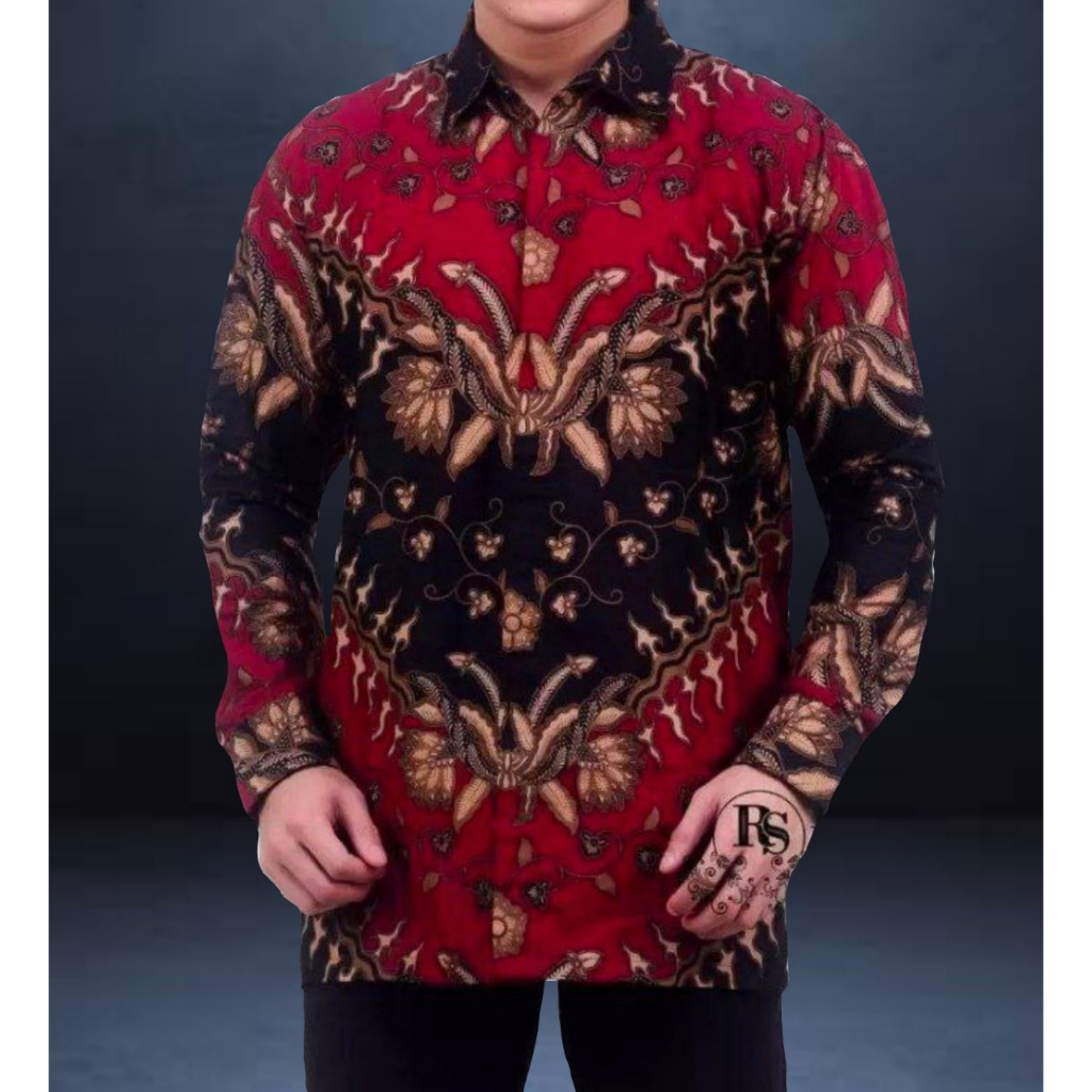 Batik Pria Lengan Panjang BATIK AZMIL HRB026 motif KERATONAN Kode 002 size M L XL XXL Reguler