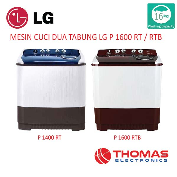 MESIN CUCI DUA TABUNG LG P 1600 RT MESIN CUCI 2 TABUNG 16KG LG P1600RT LG P 1600RT GARANSI RESMI