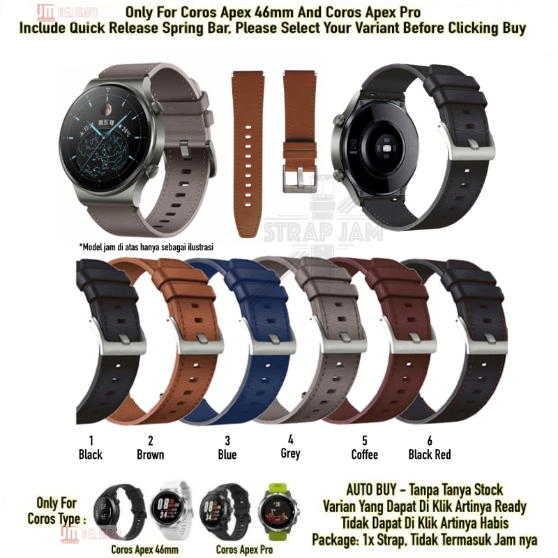 ZGT Tali Jam Coros Apex 46mm / Apex Pro - Strap 22mm Leather Kulit Quick Release