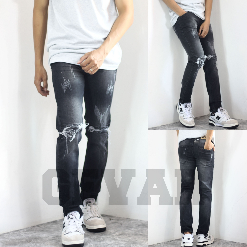 INSIGHT_JEANS Celana jeans sobek lutut / celana jeans pria panjang / celana jeans slimfit / jeans so